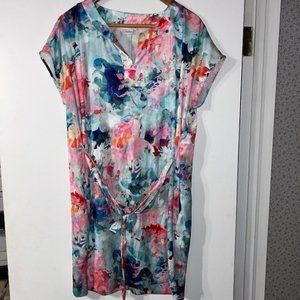 Liz Claiborne Knotted Tie Shift Floral Midi Dress Women's Size Small S NWOT